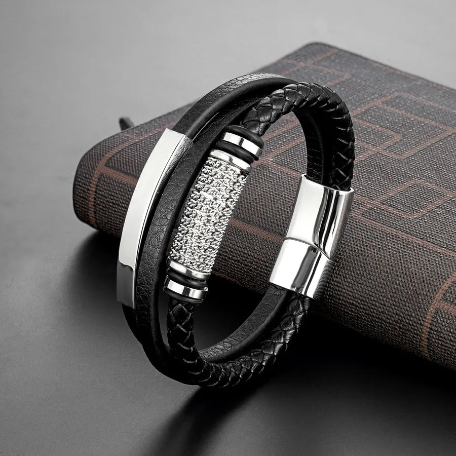 Retro Punk Geometric 316L Stainless Steel  Leather Plating Men's wristband Men Cord & Leather Bracelets