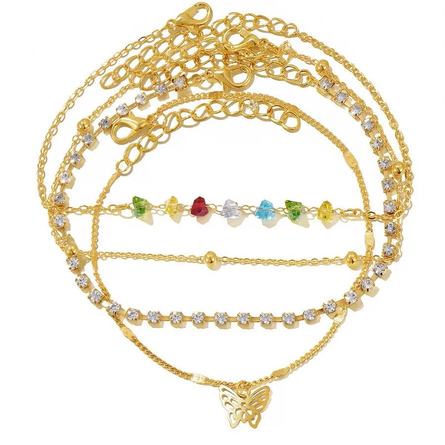 retro Bohemian beach anklet set fashion simple wind color diamond butterfly multi-layer anklet wholesale