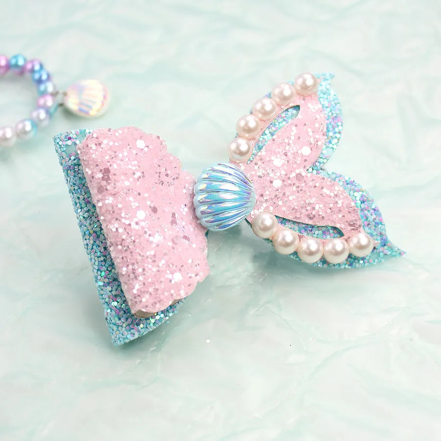 Amazon's Hottest Mermaid Princess Glitter Bow Shell Pearl Children's Girl Cute Hairpin