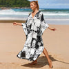 women's beach color block printing cover ups
