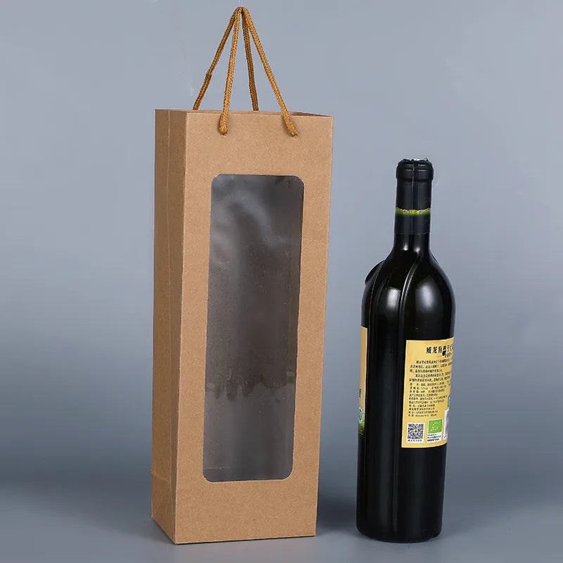 Valentine's Day red wine gift bag bouquet transparent window paper bag factory wholesale rectangular kitchen window flower tote bag