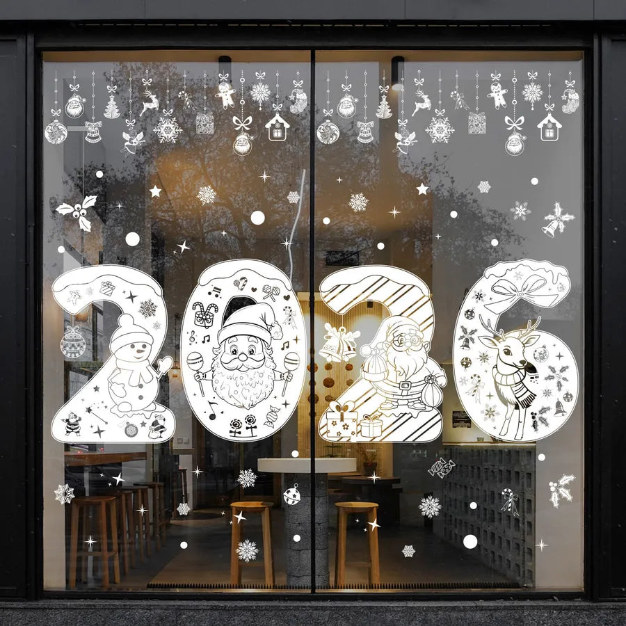 2026 Christmas Decorative Static Cling Deer Snowflake White Christmas Party Window Stickers Customizable Festive PVC Decals