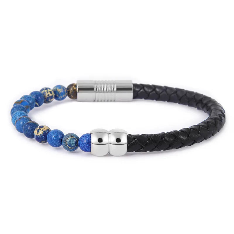 Retro Geometric Agate Titanium Steel Men's Bangle