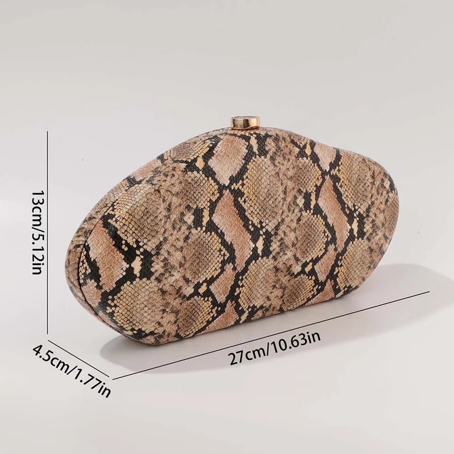 Acrylic Ladies Clutch Bag Shoulder Crossbody Snake Skin Pattern Fashionable Evening Handbag Oval Shape Single Shoulder Bag