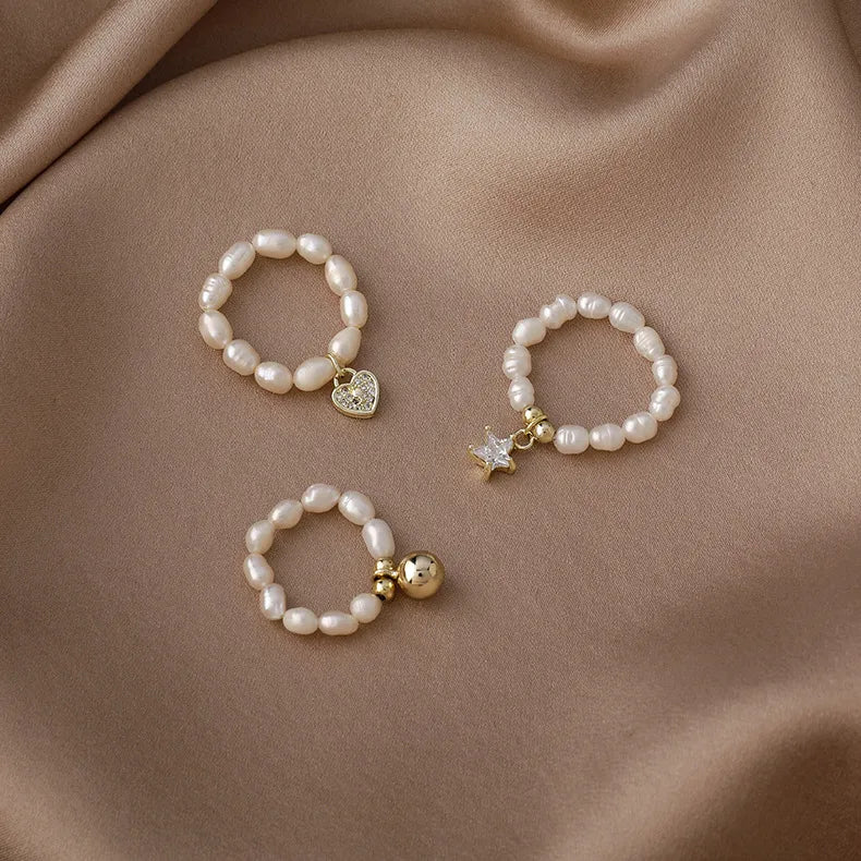 Vacation Simple Style Heart Freshwater Pearl Copper Artificial Gemstones Women'S Rings