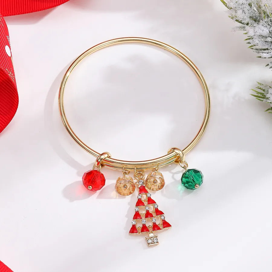 Casual Christmas Streetwear Christmas Tree Santa Claus Crystal Alloy Bangles Christmas Wholesale