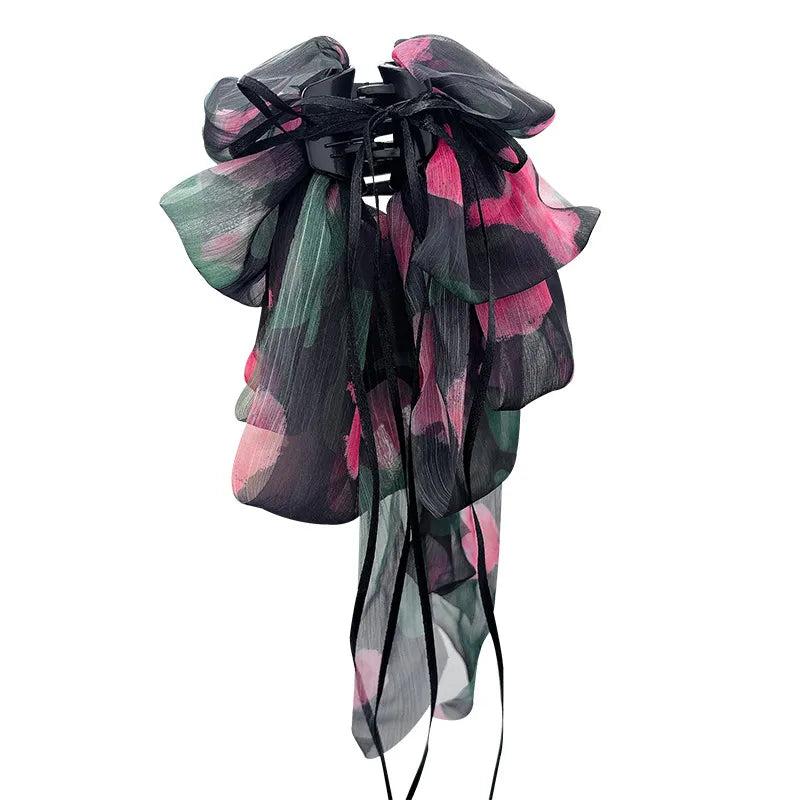 Princess Style Floral Butterfly Knot Hair Clip Women's High Sensation Tail Shark Clamp Half Up Half Down Hair Clip