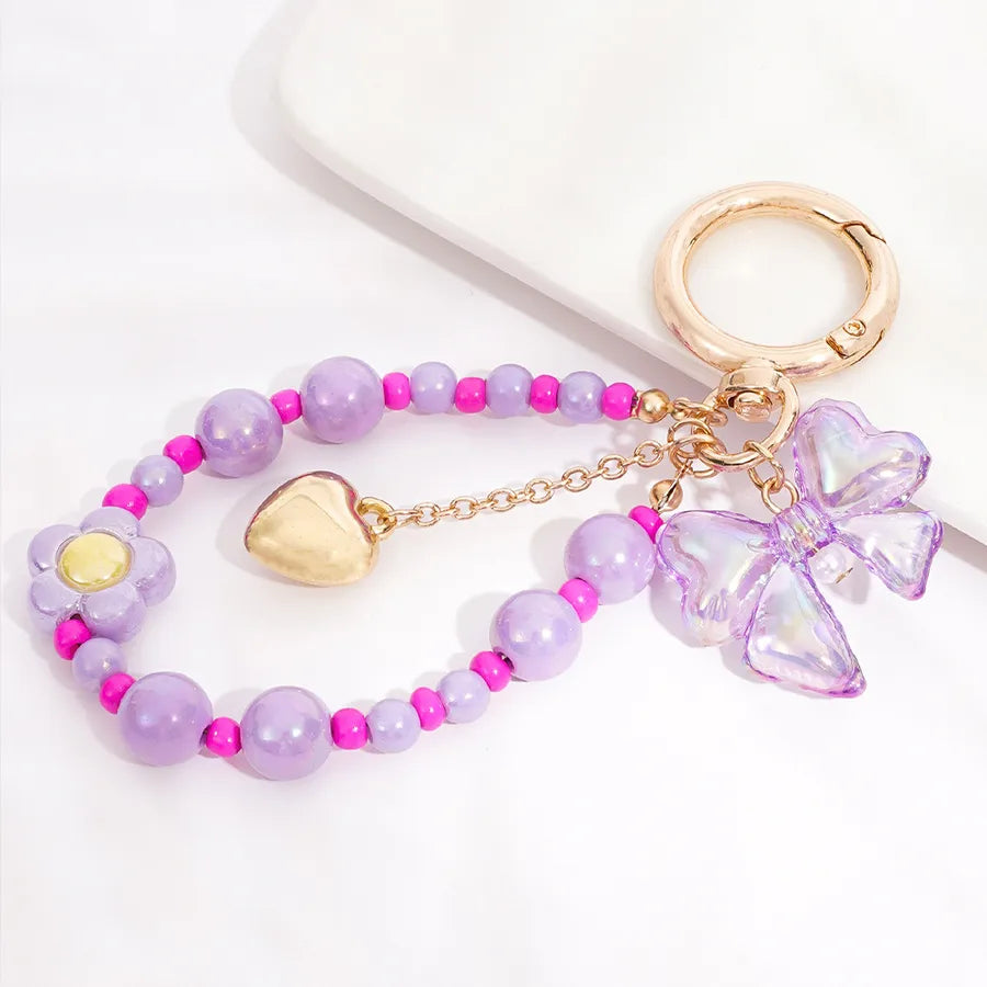 Cute Metal Keychain Pendant Beaded Bookbag Girl's Bag Charm  Style Cartoon Design Half Handmade Flower