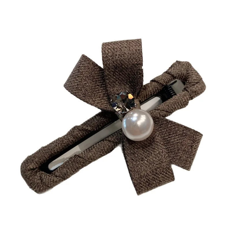 Pearl Butterfly Knot Fabric Duckbill Clip Women's Hair Accessories Sweet Side Hairpins Casual Style Mixed Material Hairgrips