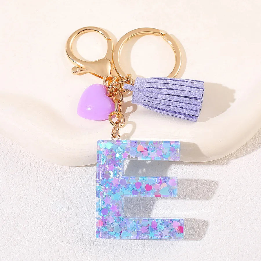 New Women's Purple Love Tassel 26 Letter Keychain Cute Car Key Chain Couple Backpack Jewelry
