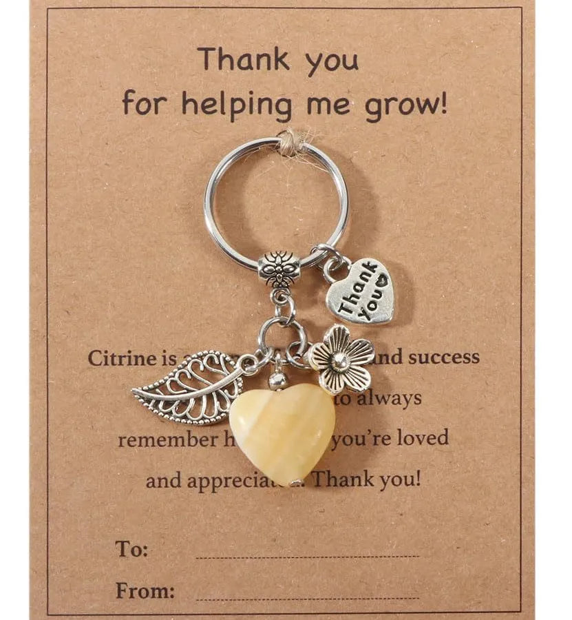 Crystal Heart Keychain Thank You Teacher Flower Leaf Purple Crystal Pink Quartz Keyring Crystal Heart Shaped Keychain Pendant