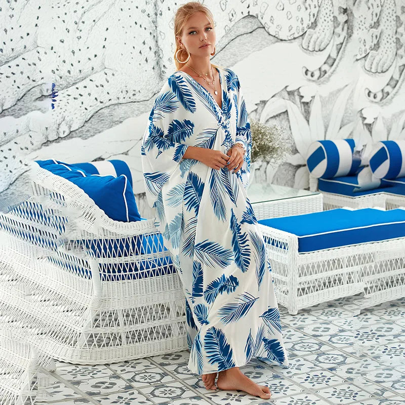 women's beach color block printing cover ups