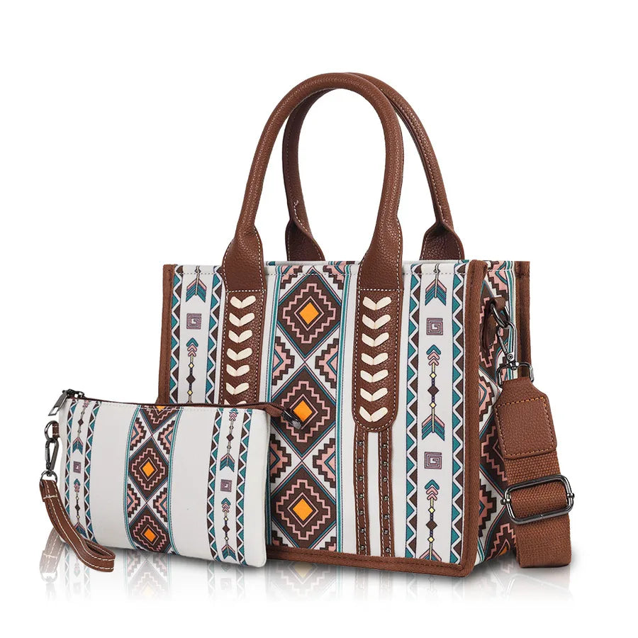 Women's Medium Canvas Stripe Vintage Style Square Zipper Bag Sets Handbag