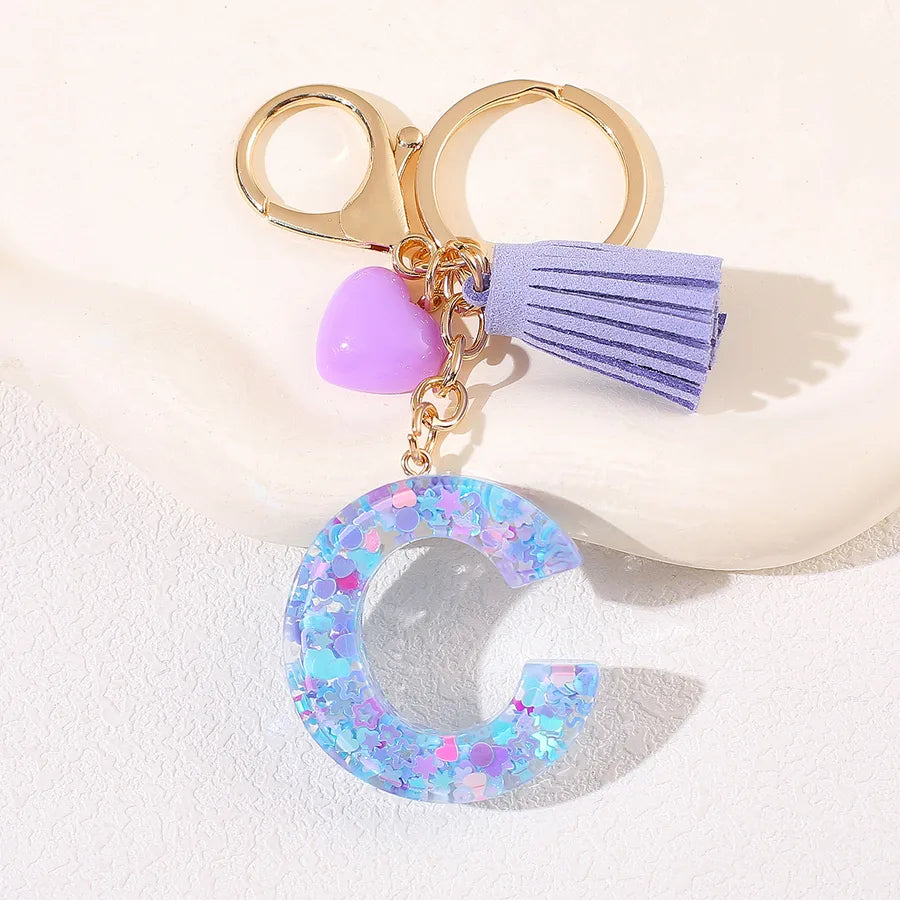 New Women's Purple Love Tassel 26 Letter Keychain Cute Car Key Chain Couple Backpack Jewelry