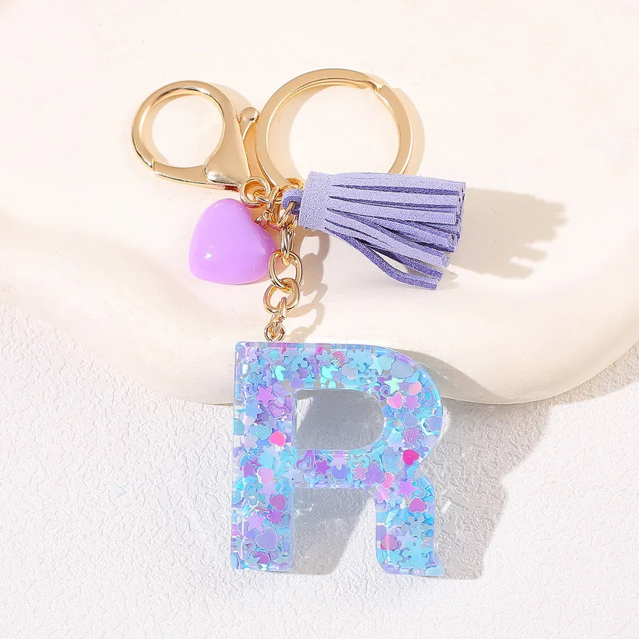 New Women's Purple Love Tassel 26 Letter Keychain Cute Car Key Chain Couple Backpack Jewelry