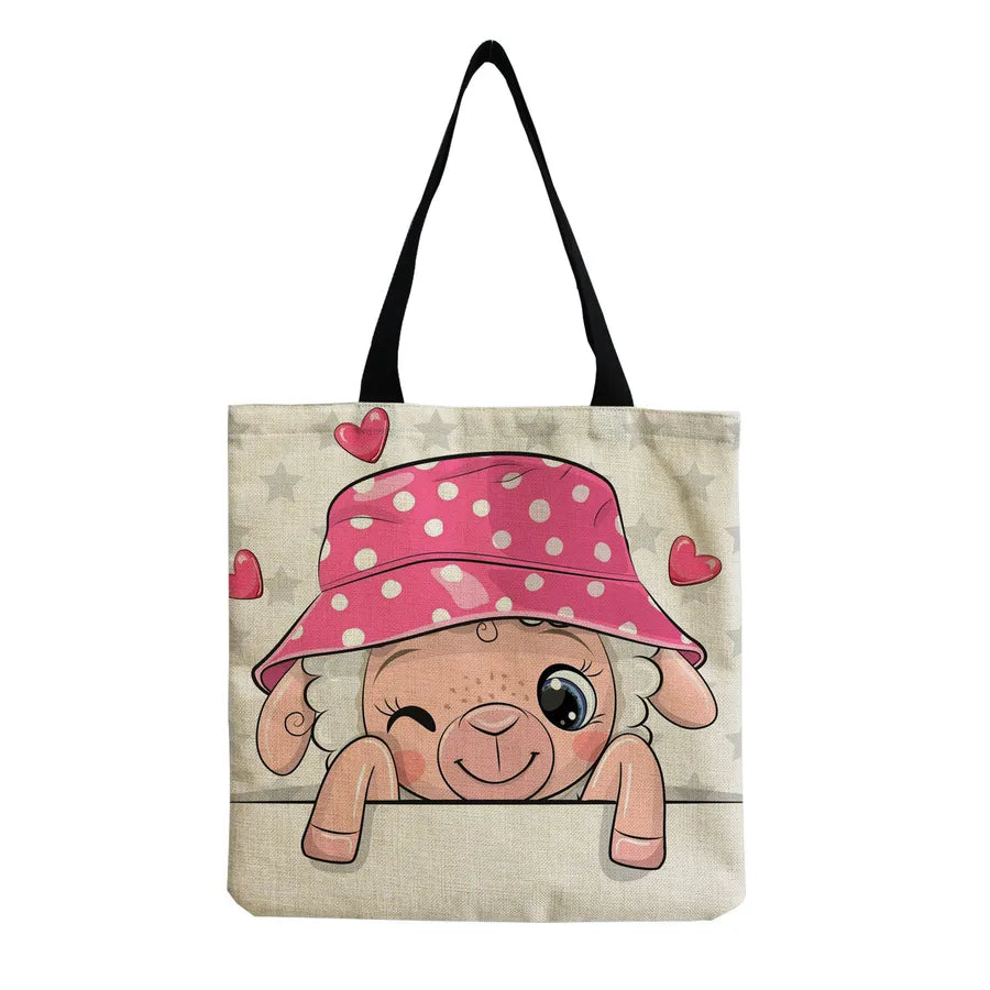 Women's Cute Animal Cartoon Linen Shopping bags