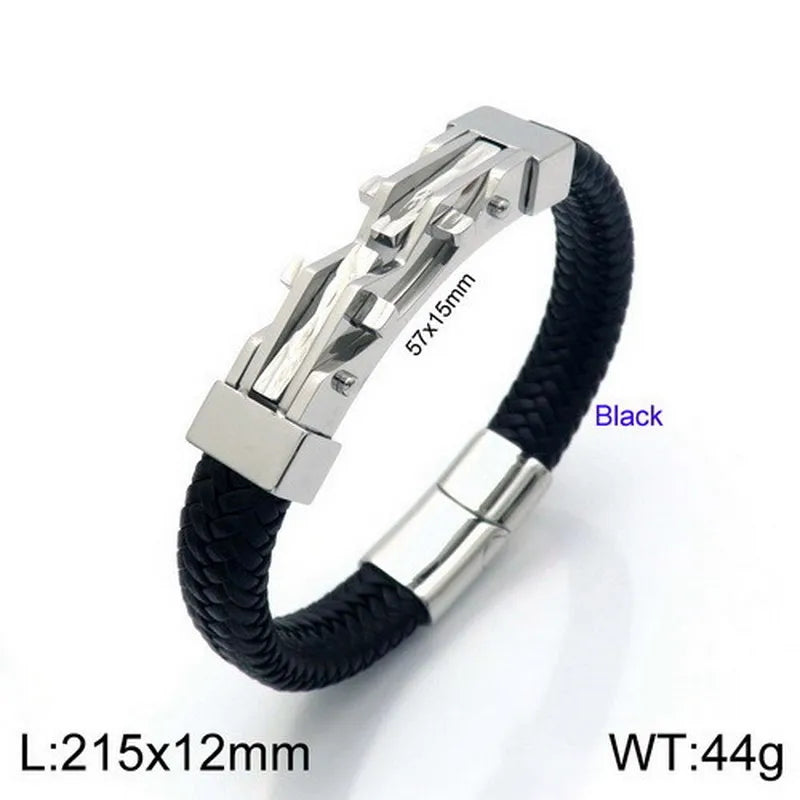Hip-Hop Retro Geometric Stainless Steel Pu Leather Irregular Plating 18K Gold Plated Men's Bangle