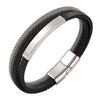 Hip-Hop Vintage Style Geometric Pu Leather Titanium Steel Woven Chain Wrap Bracelets Wholesale