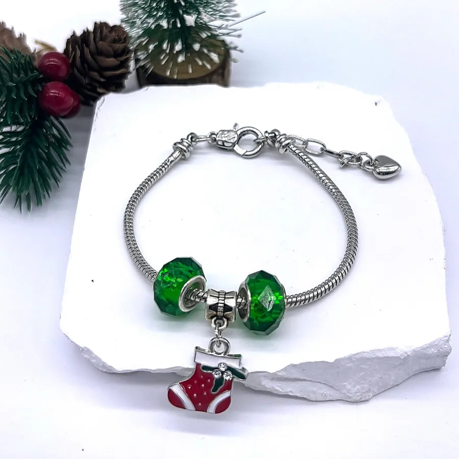 Hot-Selling Christmas Gift DIY Beaded Large Hole Beads Red Heart Snowman Apple Bell Children's Bracelet for Girls
