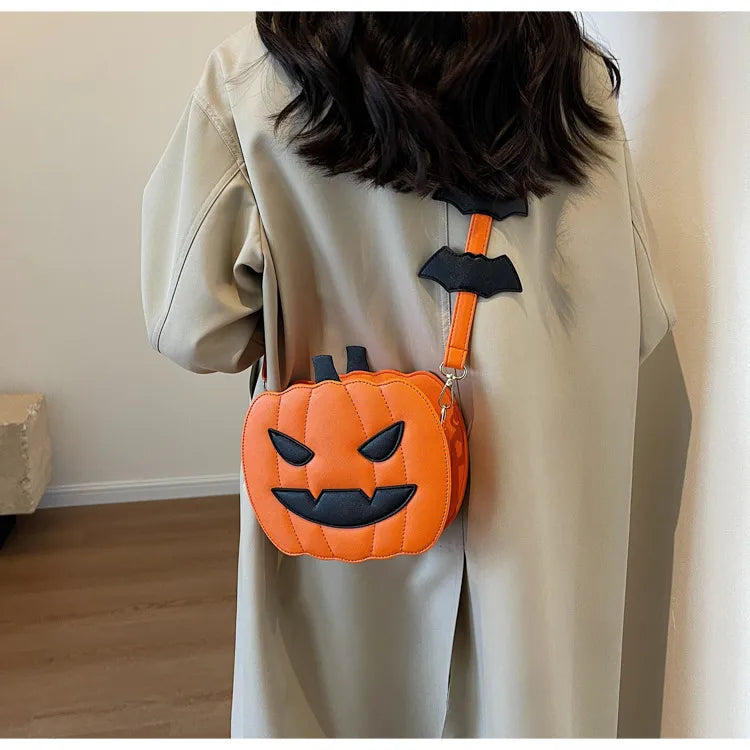 Halloween Funny Pumpkin Bag  New Fashion Color Contrast Personalized Creative Trendy One-Shoulder Women's Bag Cartoon Crossbody Bag