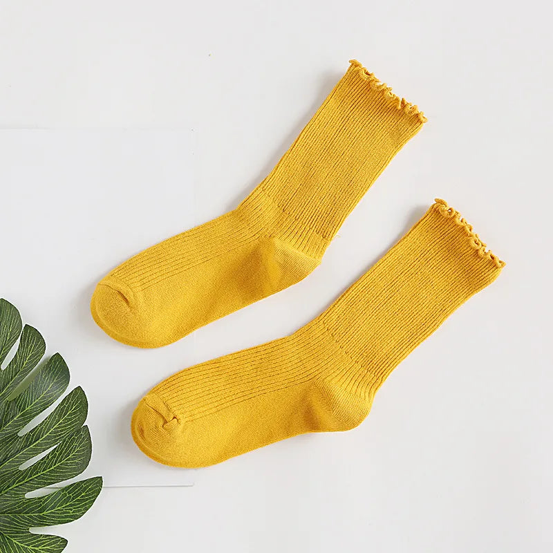 Stacked Socks Women's Japanese Style Autumn and Winter Cotton Thin Women's Socks Solid Color Wood Ear Retro Short Boots Socks