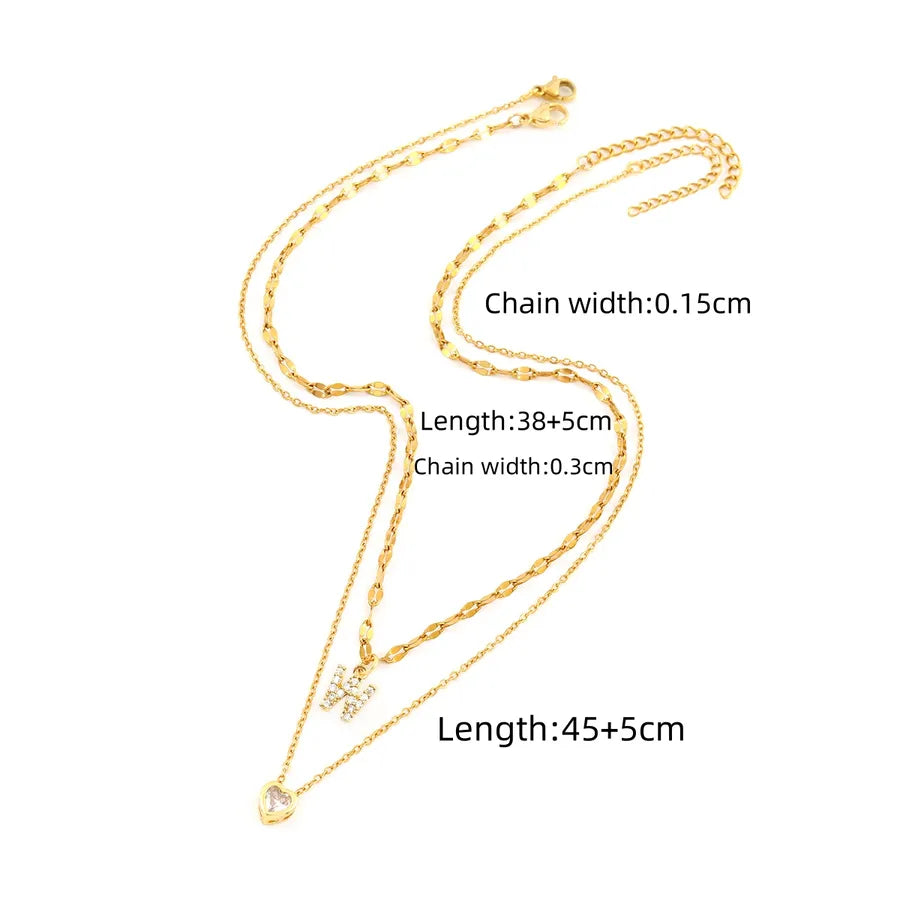 Wholesale Jewelry Elegant Simple Style Letter Heart Shape 201 Stainless Steel Artificial Crystal Copper Lip chain cable chain Pendant Necklace