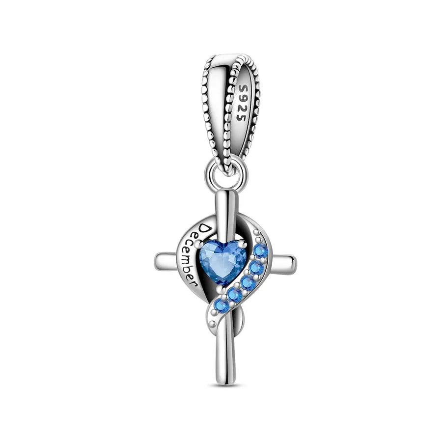 New 925 Sterling Silver Charm Birthstone Pendant DIY Jewelry Bracelet Accessories Attractive Cross Design Original Design