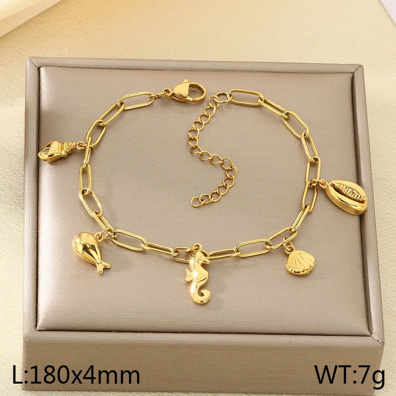 IG Style Vintage Style Cherry Ocean Butterfly 304 Stainless Steel 18K Gold Plated Paperclip Chain Bracelets In Bulk