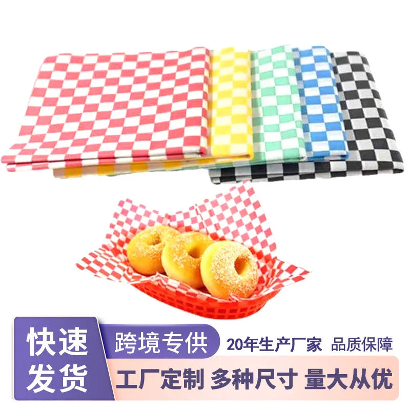 Factory Wholesale Plaid Printing Oil-proof Paper Hamburger Paper Bread Cushion Paper Dining Plate Cushion Paper Sandwich Wrapping Paper