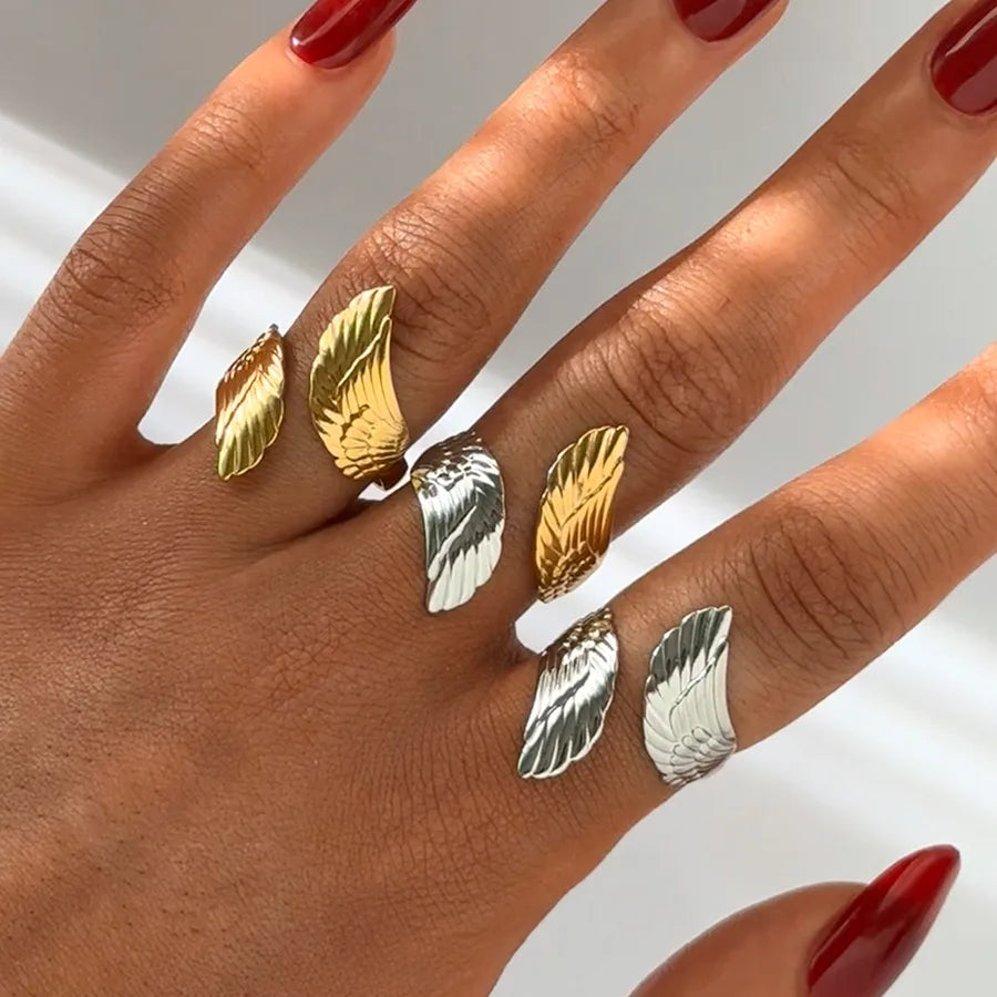 Wholesale Jewelry Casual Simple Style Wings 304 Stainless Steel 18K Gold Plated Adjustable Ring
