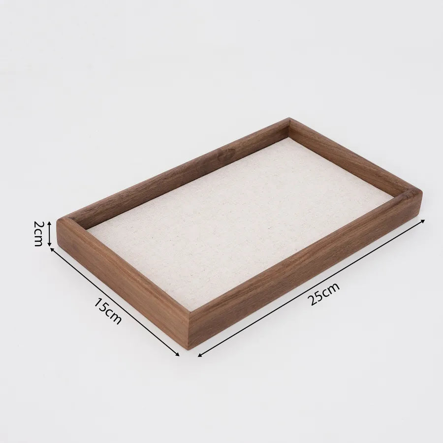 Walnut Wood Jewelry Display Tray Ring Earring Bracelet Storage Plate Photo Prop Geometry Pattern Solid Wood Antique Style