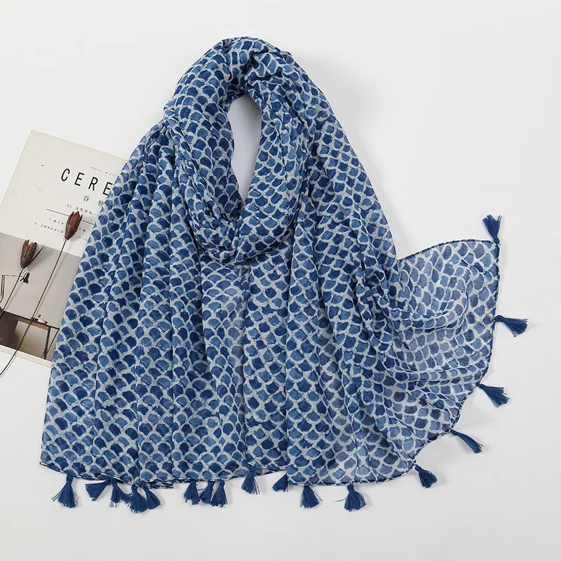 women's sweet flower cotton and linen tassel silk scarves