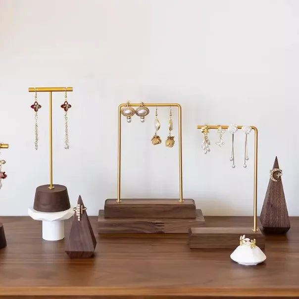 Premium Walnut Wood Board Jewelry Necklace Display Stand Shop Window Pendant Earring Stall Props Antique Style Fashion Accessory