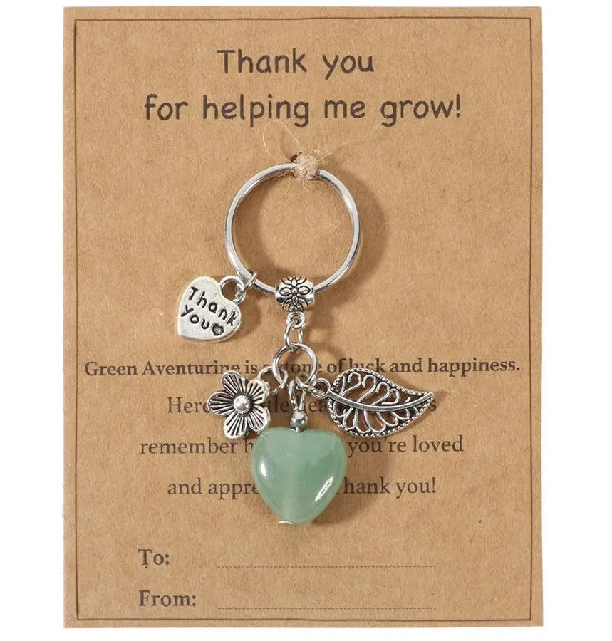 Crystal Heart Keychain Thank You Teacher Flower Leaf Purple Crystal Pink Quartz Keyring Crystal Heart Shaped Keychain Pendant