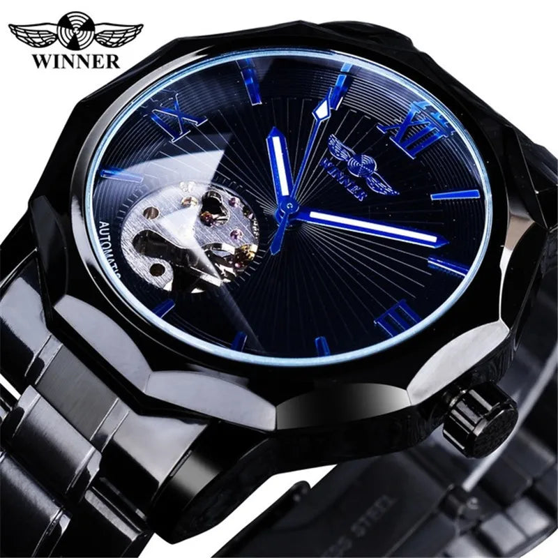 Classic Style Solid Color Butterfly Double Snap Buckle Mechanical Watch Men's Watches