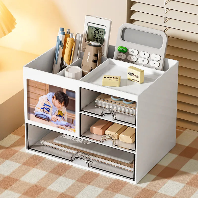 Desktop cabinet stationery tape hair accessories storage box desktop student multi-grid drawer pen container office storage rack