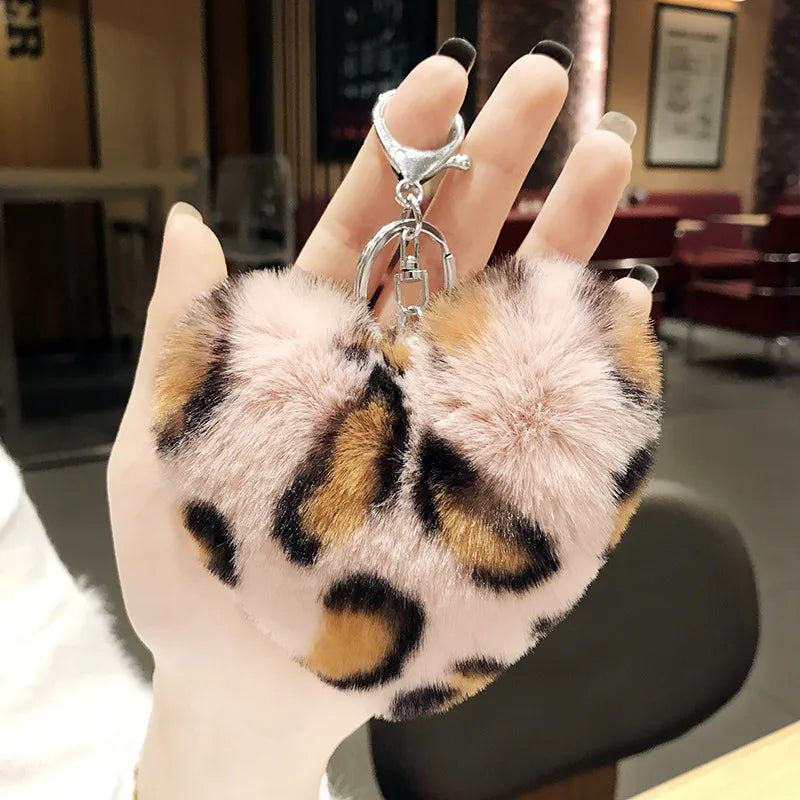 fashion heart shape leopard metal unisex bag pendant keychain 1 piece