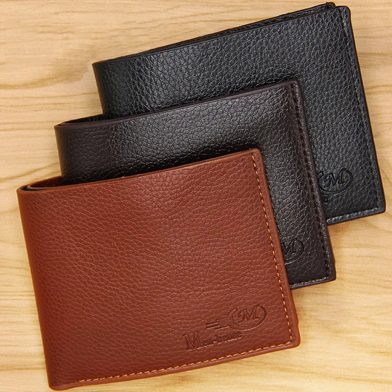 men's letter solid color pu leather open wallets