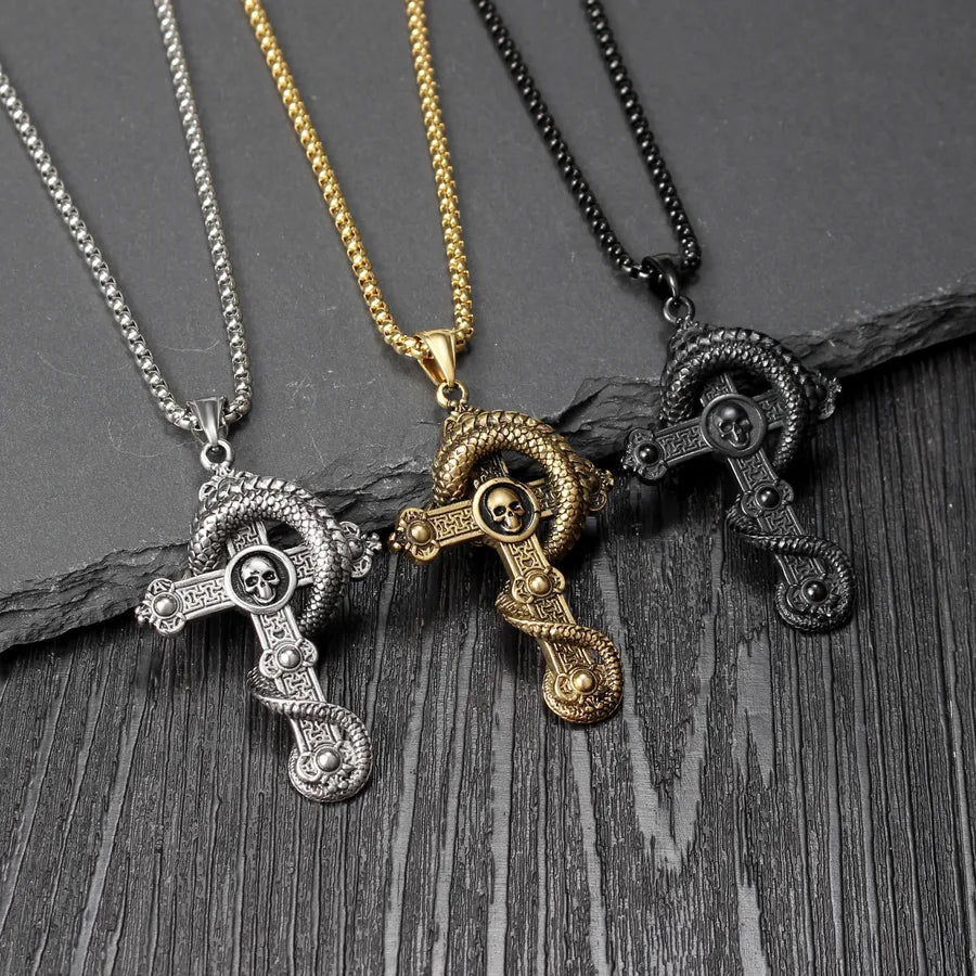 Hip-Hop Retro Cross 304 Stainless Steel Men's Pendant Necklace
