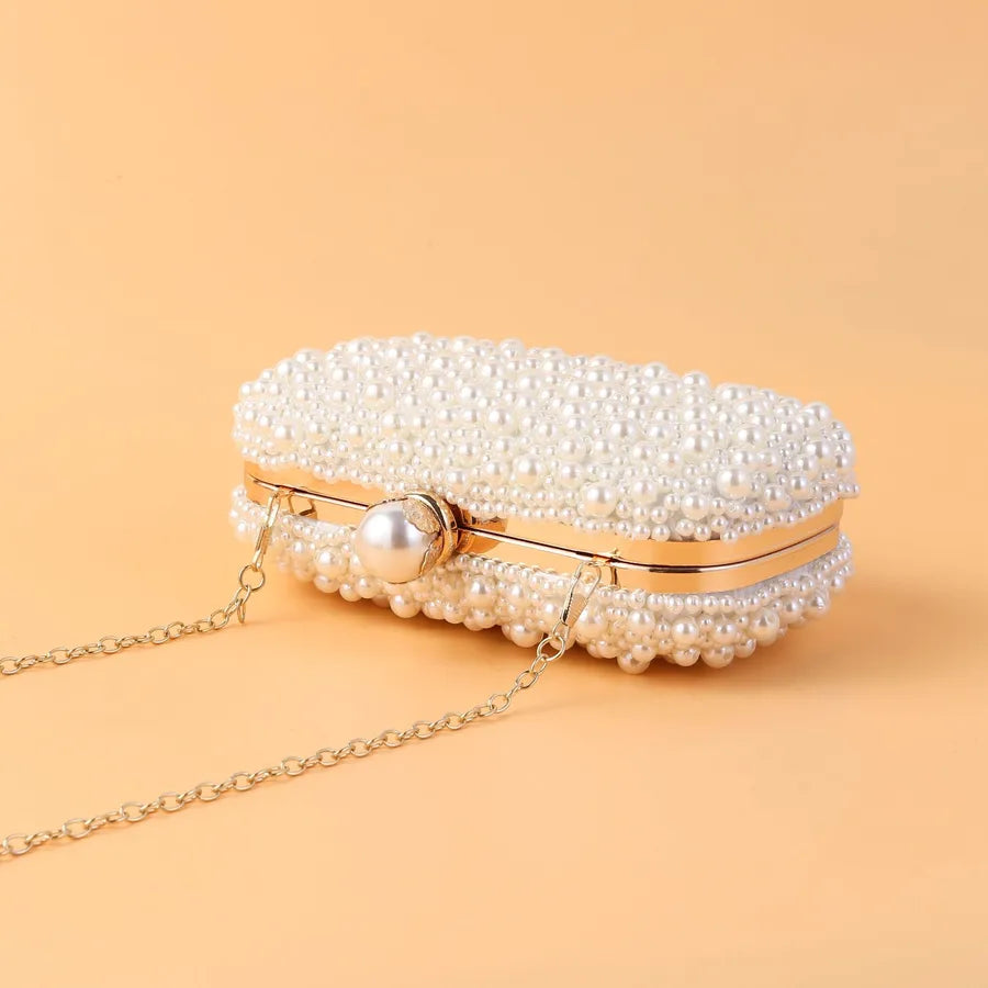 pearl embroidery solid color oval evening bags