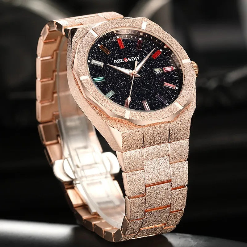 Retro Classic Style Solid Color Single Folding Buckle Quartz Watch Men's Watches