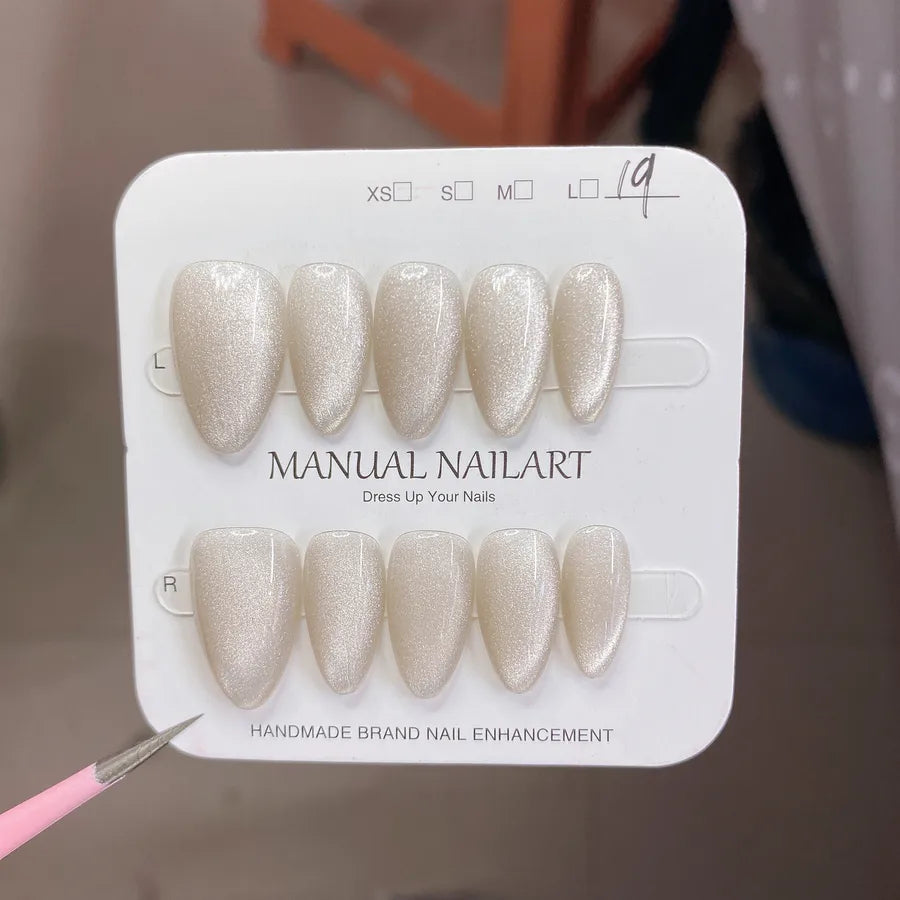 Handmade Wearable Nail Art Phototherapy Finished Product Sparkling Crystal Stone Cat's Eye Removable Starry Sky Pattern Simple Style