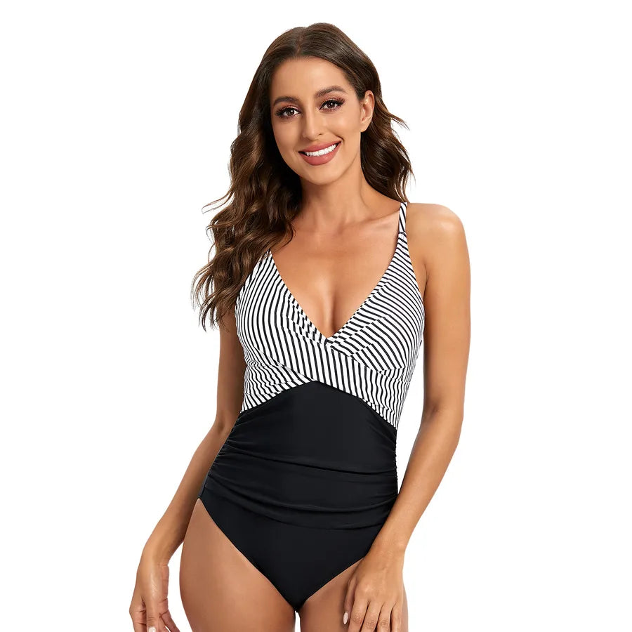 Women's Classic Style Stripe Solid Color 1 Piece One Piece Swimwear