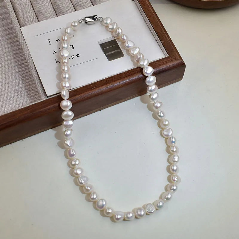 Natural Freshwater Double-Sided Glossy Pearl Necklace For Women Summer Luxury Fashion Pearl Clavicle Chain Jewelry