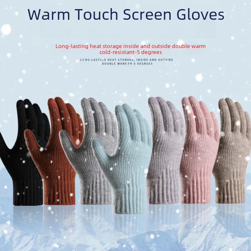 New winter plus velvet padded warm knitted gloves women's alpaca wool fit soft outdoor touch screen gloves manufacturers