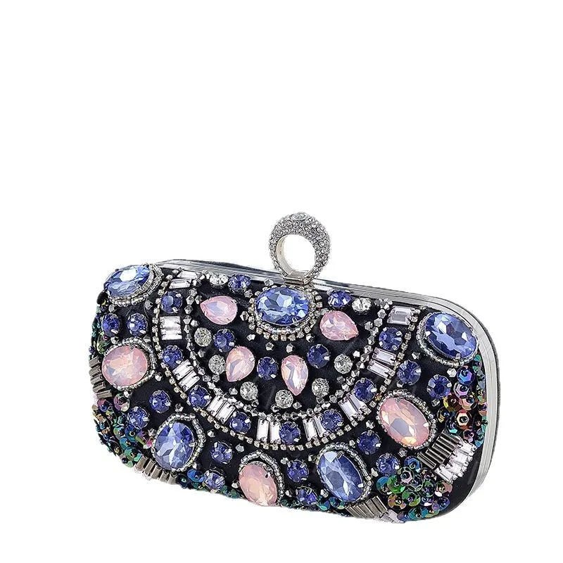 Handmade Beaded Diamond Shiny Handbag Single Shoulder Crossbody Qipao Ladies Bag Party Event Purse Fashionable Lock Buckle Closure