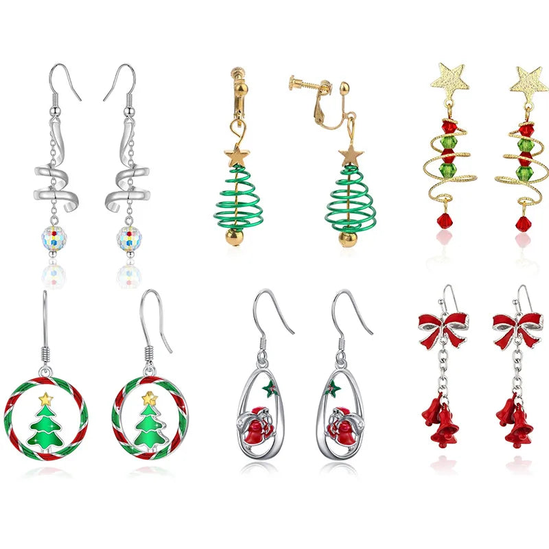 Christmas Tree Deer Bell Snowflake Elements Long Earrings Christmas Theme Cartoon Style Alloy Geometric Pattern Unisex