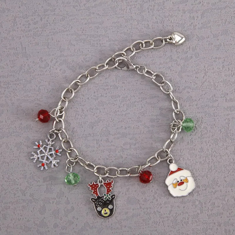Christmas Themed Crystal Alloy Bracelet Deer Snowman Santa Claus Design Festival Gift Geometric Pattern Cute Unisex Bracelet