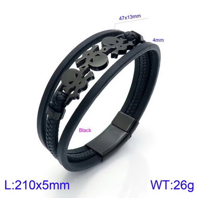 Hip-Hop Retro Geometric Skull Pu Leather Titanium Steel Plating 18K Gold Plated Halloween Men's Bracelets