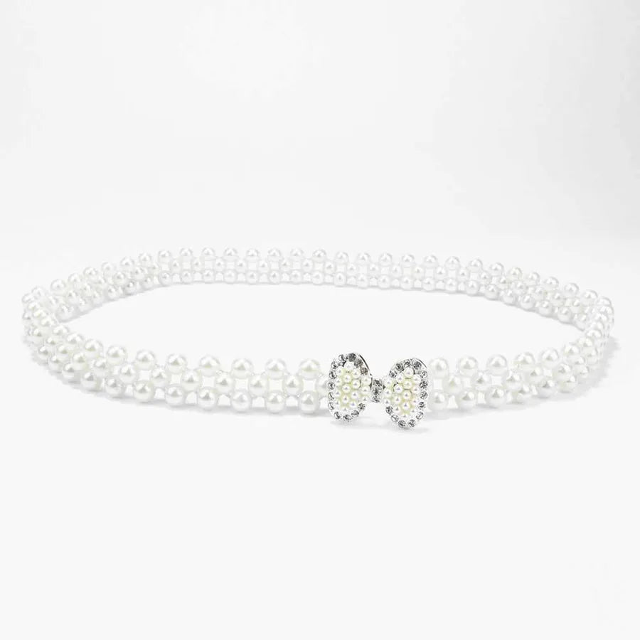 sweet oval flower bow knot imitation pearl metal inlay rhinestones women's chain belts